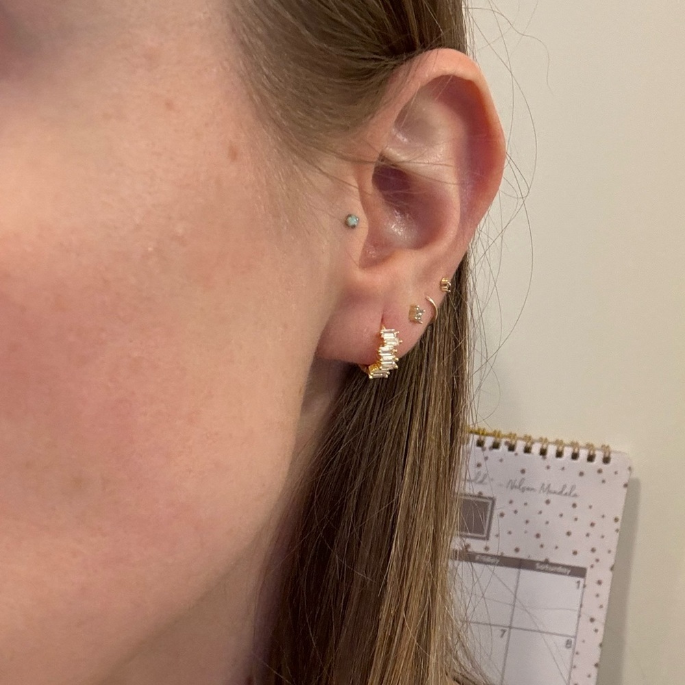 Gold CZ diamond hoop hoops earrings glam delicate dainty